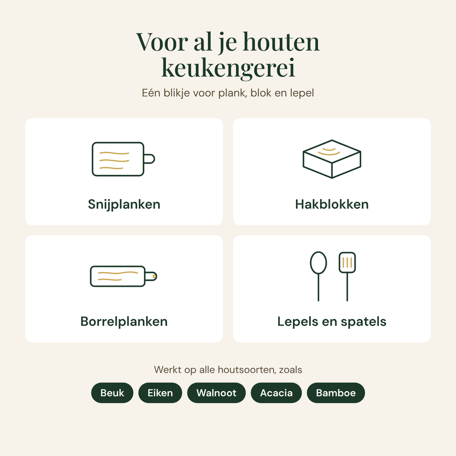 Bijenwas voor al je houten keukengerei: snijplanken, hakblokken, serveerplanken, lepels en spatels