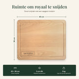 Afmetingen luxe snijplank met sapgeul: 45 x 36 cm, 3 cm dik