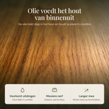 Olie voedt het hout van binnenuit: voorkomt uitdrogen, mooiere nerf en langer mee