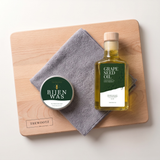 Grote houten snijplank van TheWootz met onderhoudsset: druivenpitolie 250 ml, bijenwas en microvezeldoek